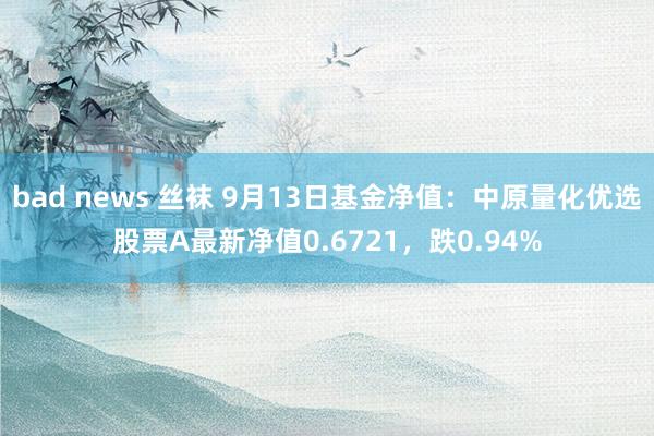 bad news 丝袜 9月13日基金净值：中原量化优选股票A最新净值0.6721，跌0.94%