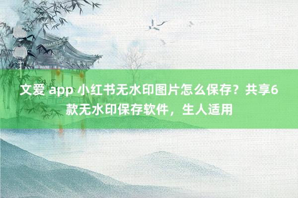 文爱 app 小红书无水印图片怎么保存？共享6款无水印保存软件，生人适用