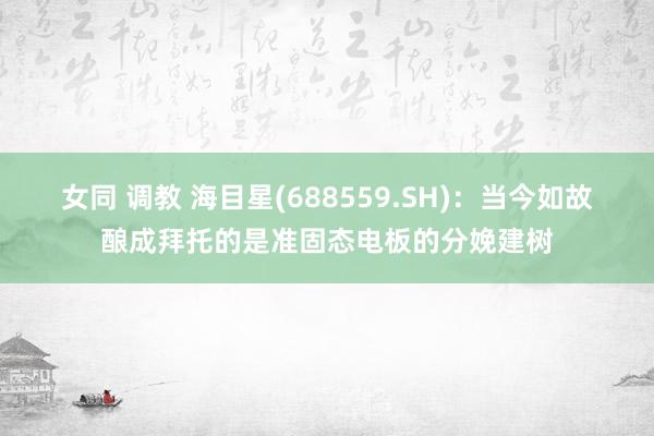 女同 调教 海目星(688559.SH)：当今如故酿成拜托的是准固态电板的分娩建树