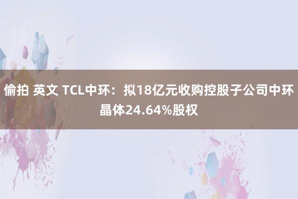 偷拍 英文 TCL中环：拟18亿元收购控股子公司中环晶体24.64%股权