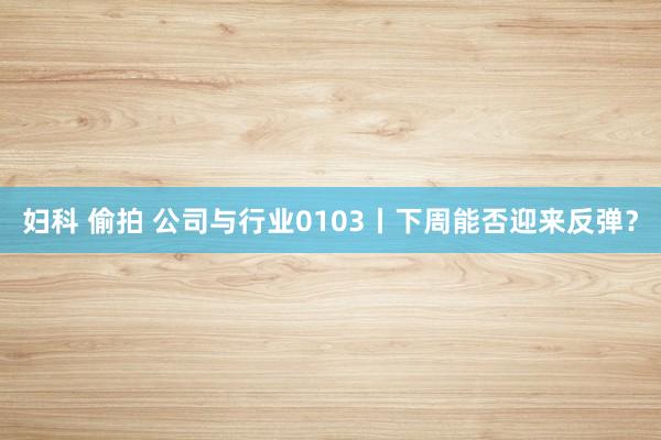妇科 偷拍 公司与行业0103丨下周能否迎来反弹?